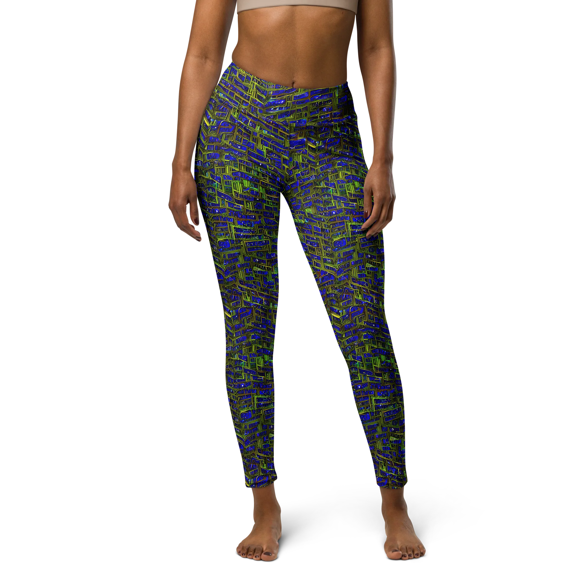 Blue Machine on Yoga Leggings — Front