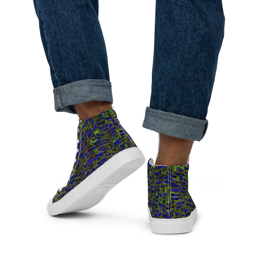 Blue Machine on Men's High Top Canvas Shoes — Back