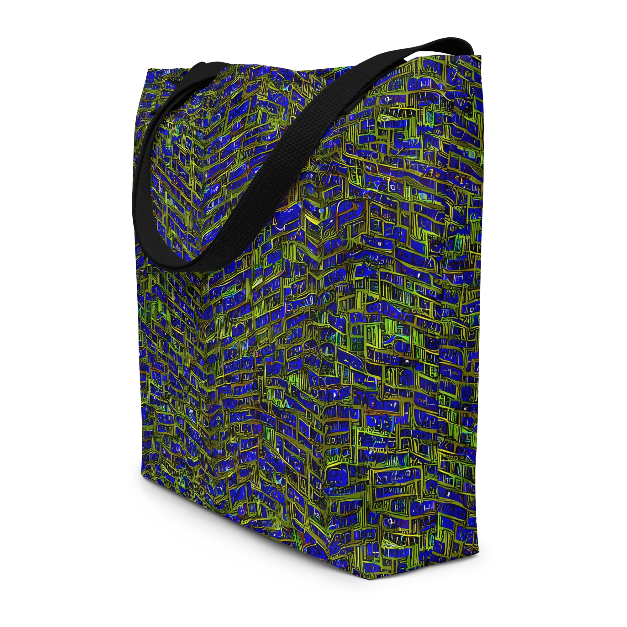 Blue Machine on Large Tote Bag W/ Pocket — Front