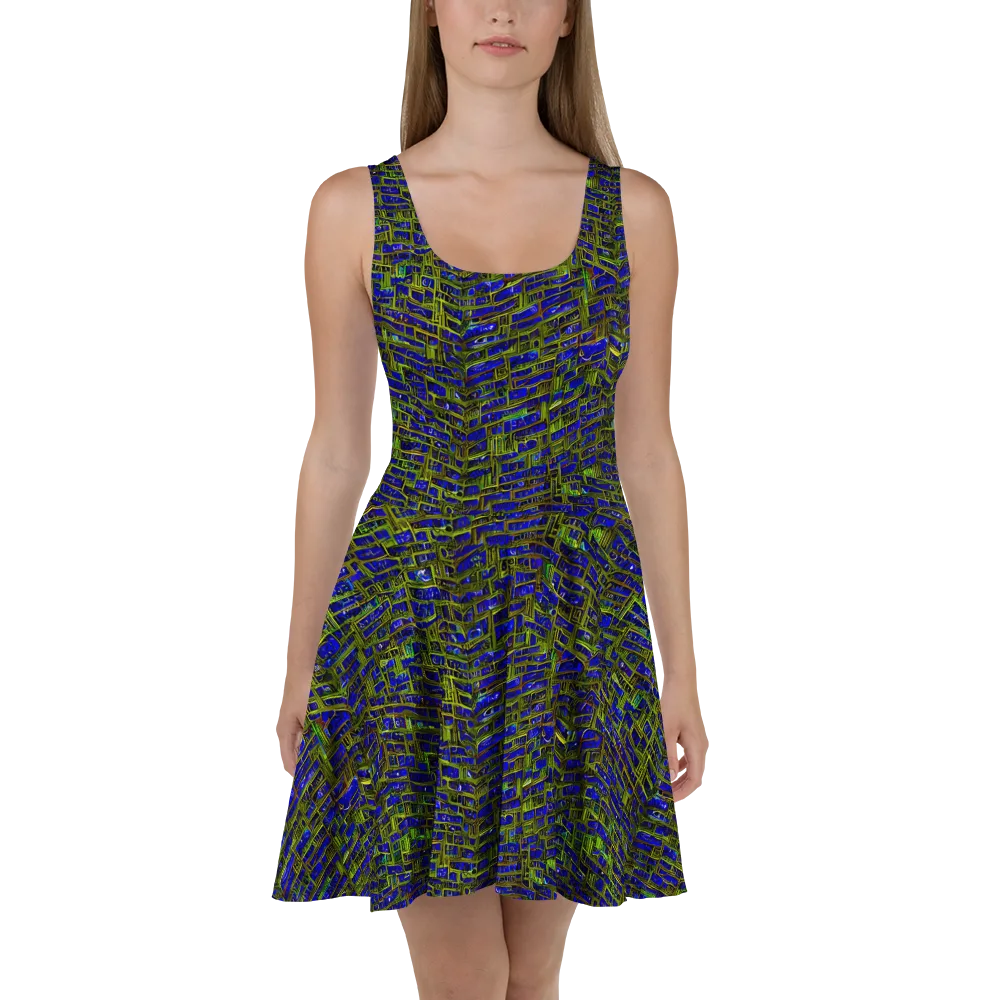 Blue Machine on Skater Dress — Front