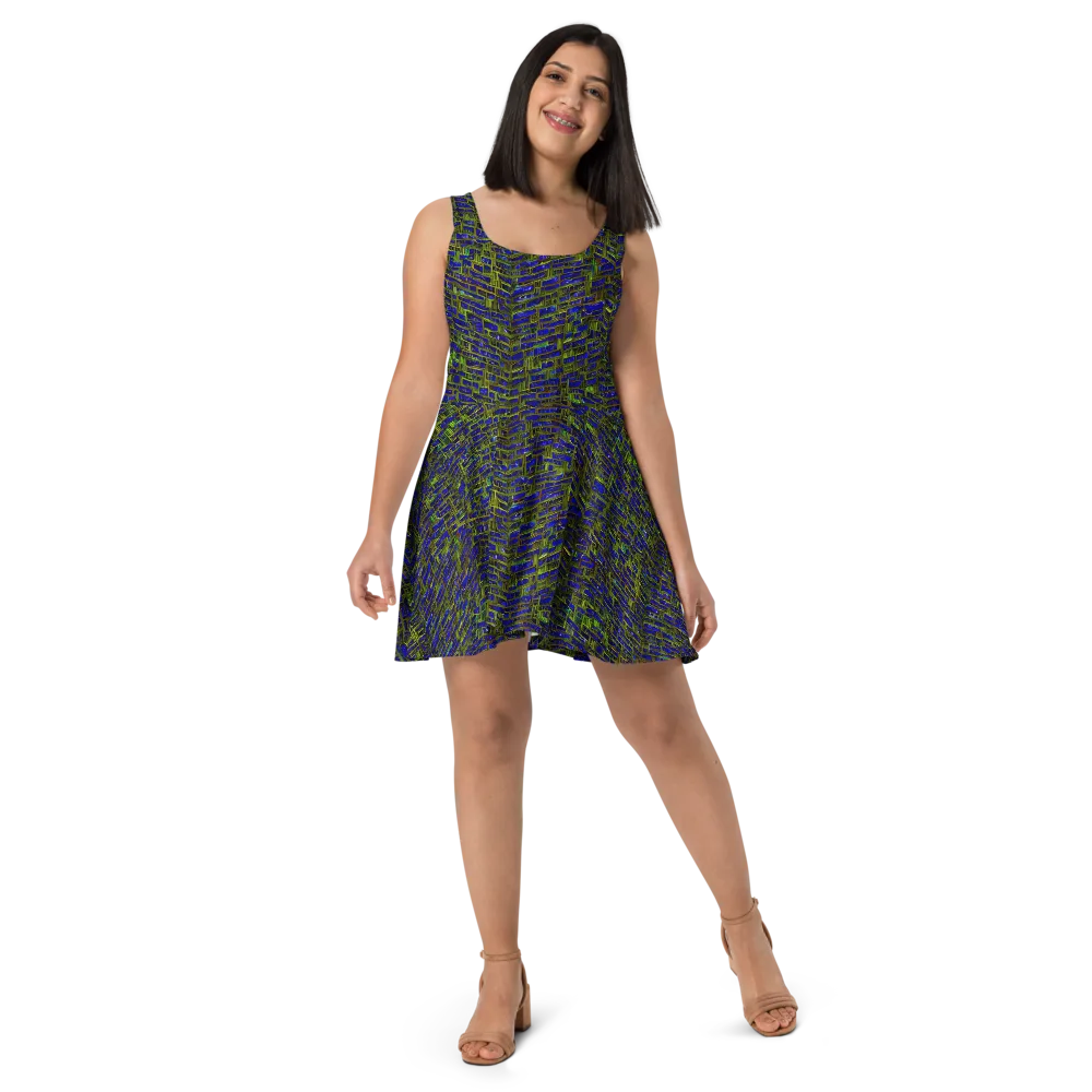 Blue Machine on Skater Dress — Front