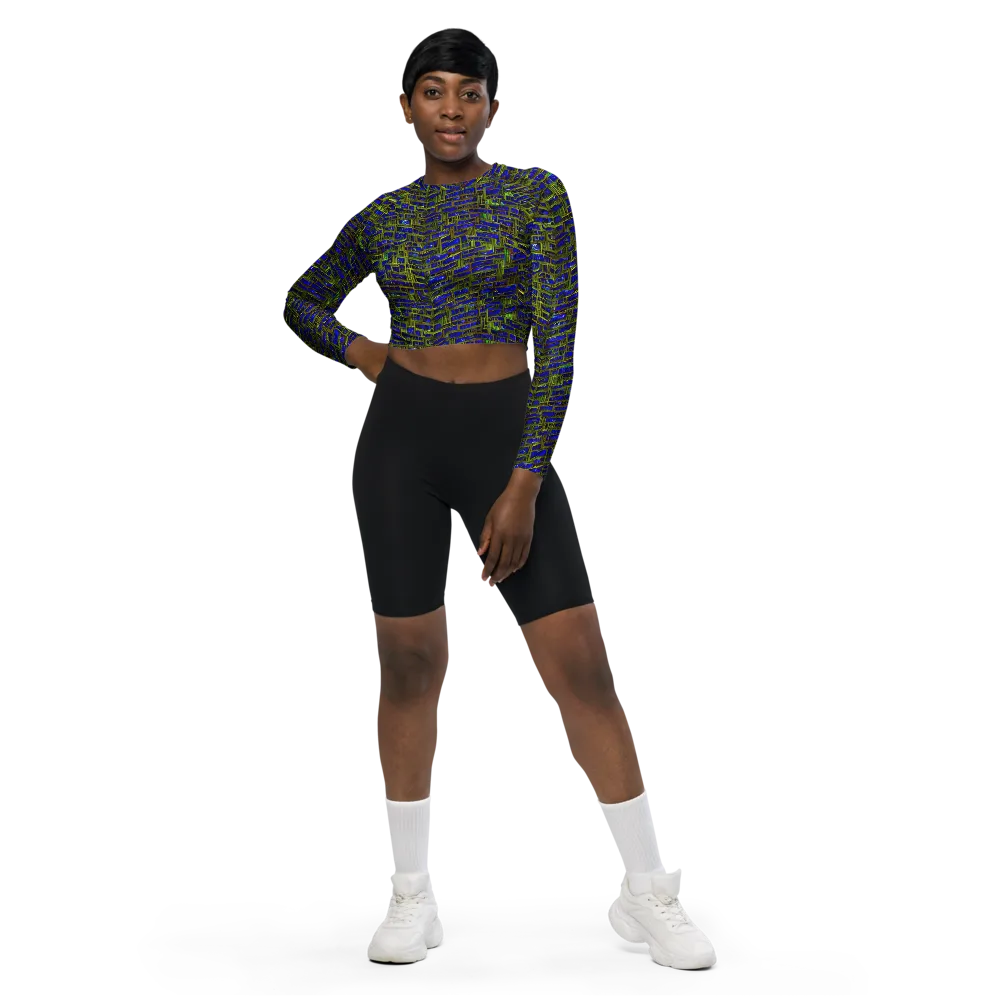 Blue Machine on Long Sleeve Crop Top — Front