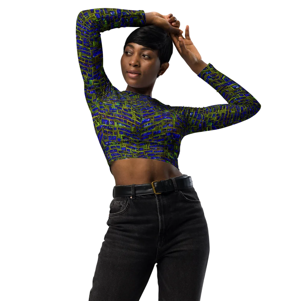 Blue Machine on Long Sleeve Crop Top — Front