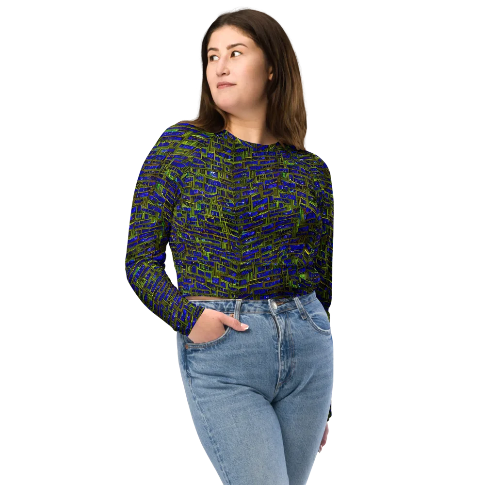 Blue Machine on Long Sleeve Crop Top — Front