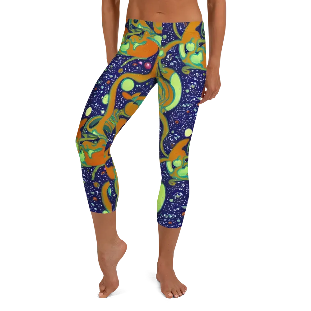 Orbiting Citrus on Capri Leggings — Front