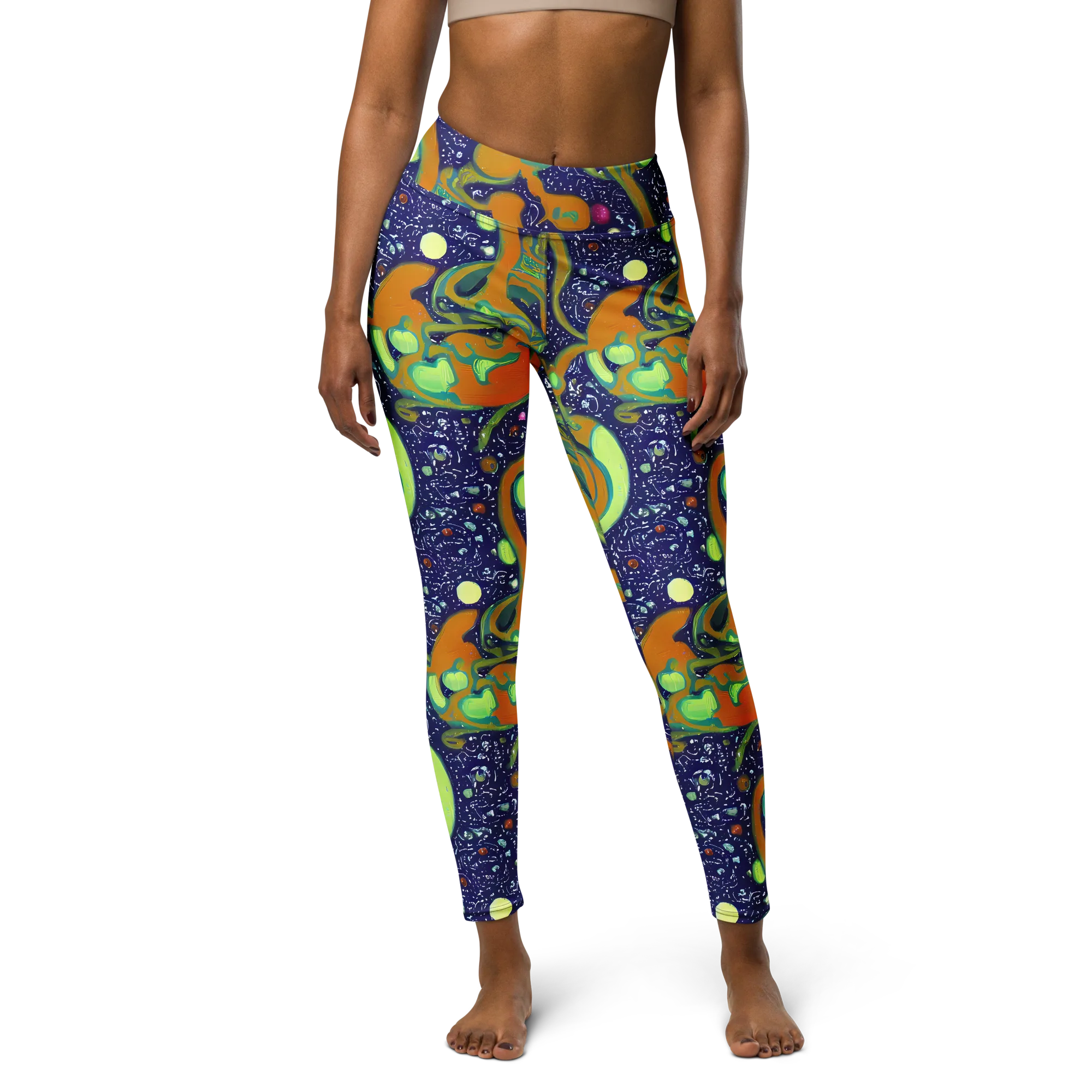 Orbiting Citrus on Yoga Leggings — Front