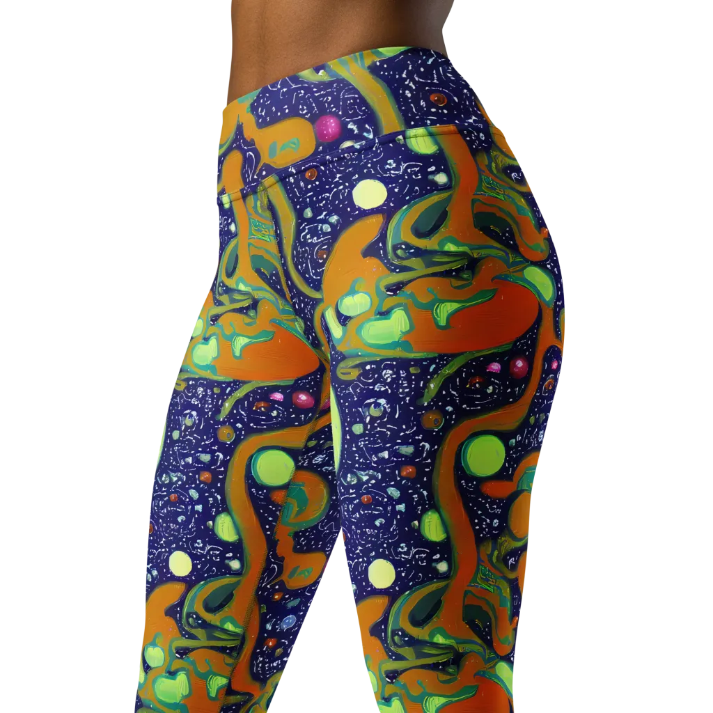 Orbiting Citrus on Yoga Leggings — Left Front