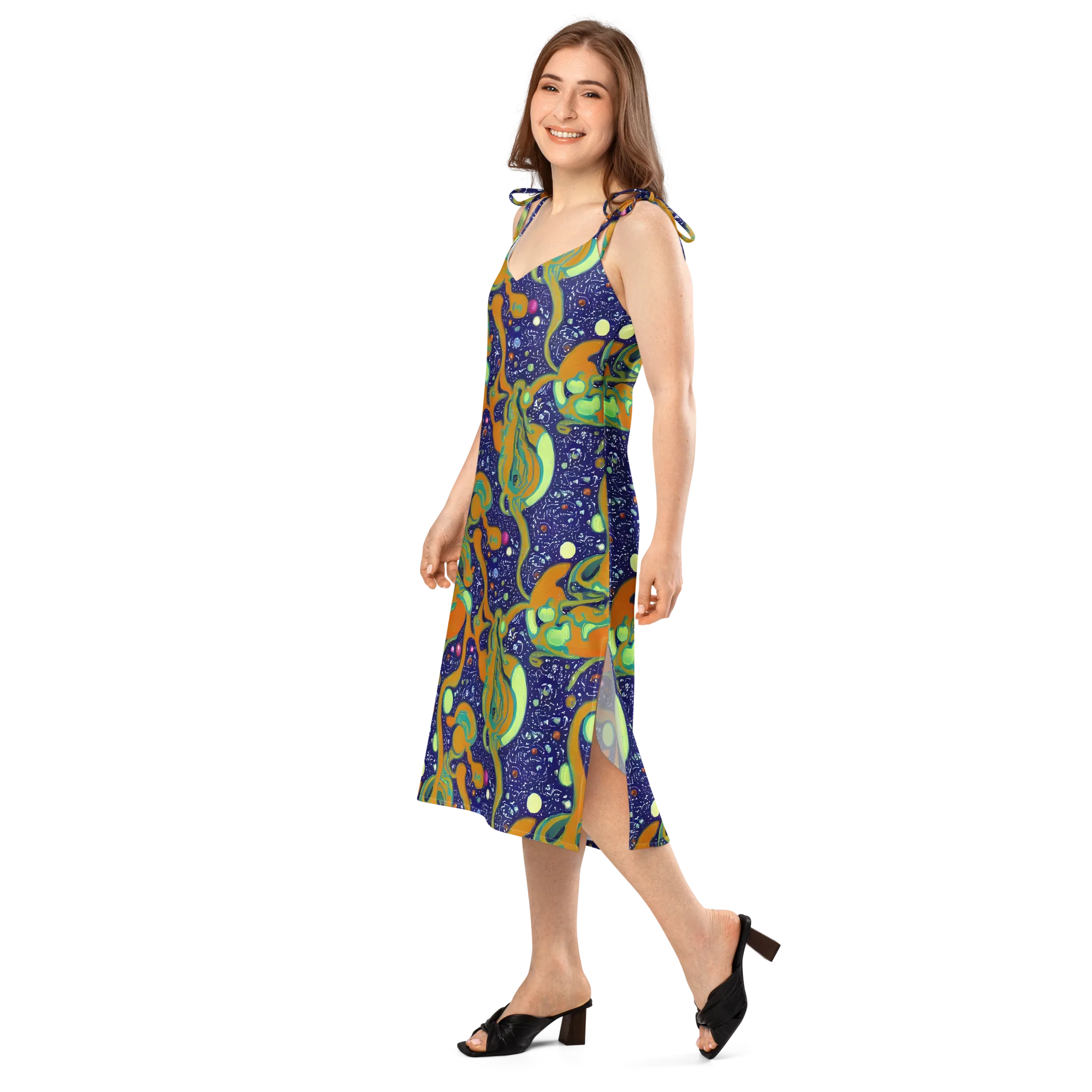 Orbiting Citrus on Slip Dress — Left Front