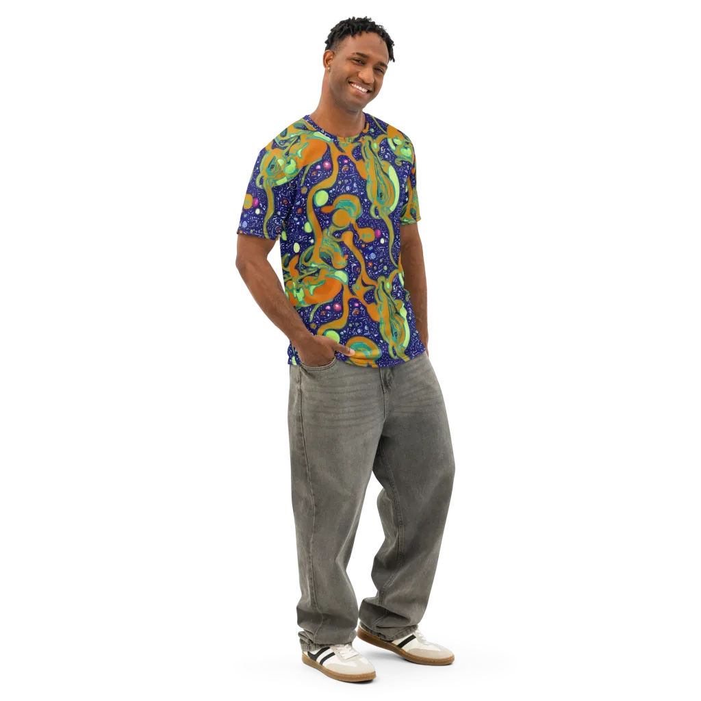 Orbiting Citrus on Men's Cotton Crew Neck T-Shirt — Right Front