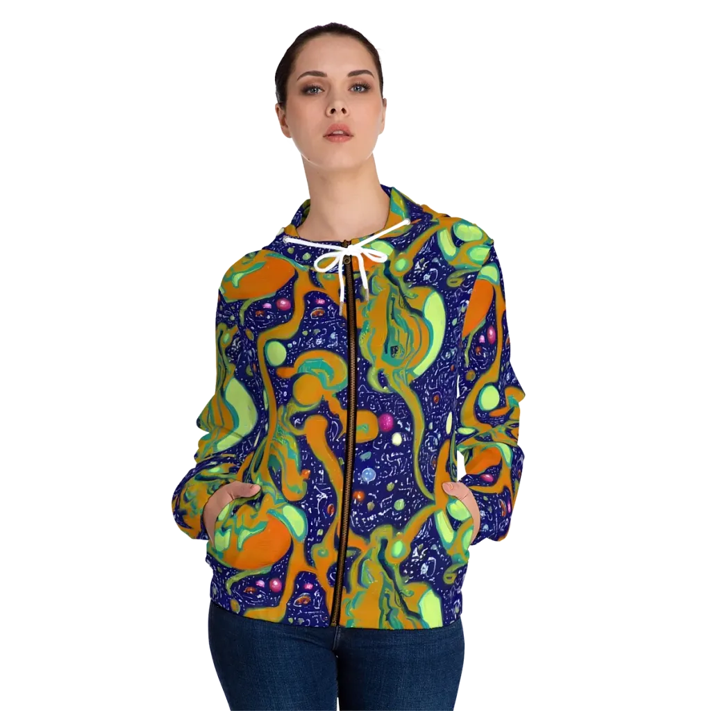 Orbiting Citrus on Women's Full-Zip Hoodie — Front On Person