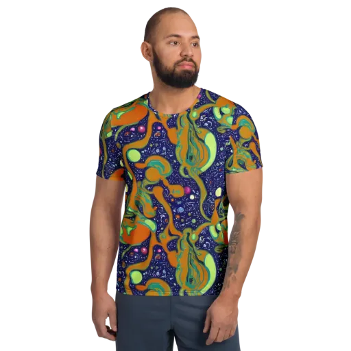 Orbiting Citrus on a Men's Athletic T-Shirt