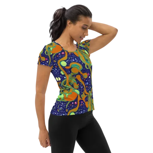 Orbiting Citrus on a Women's Athletic T-Shirt