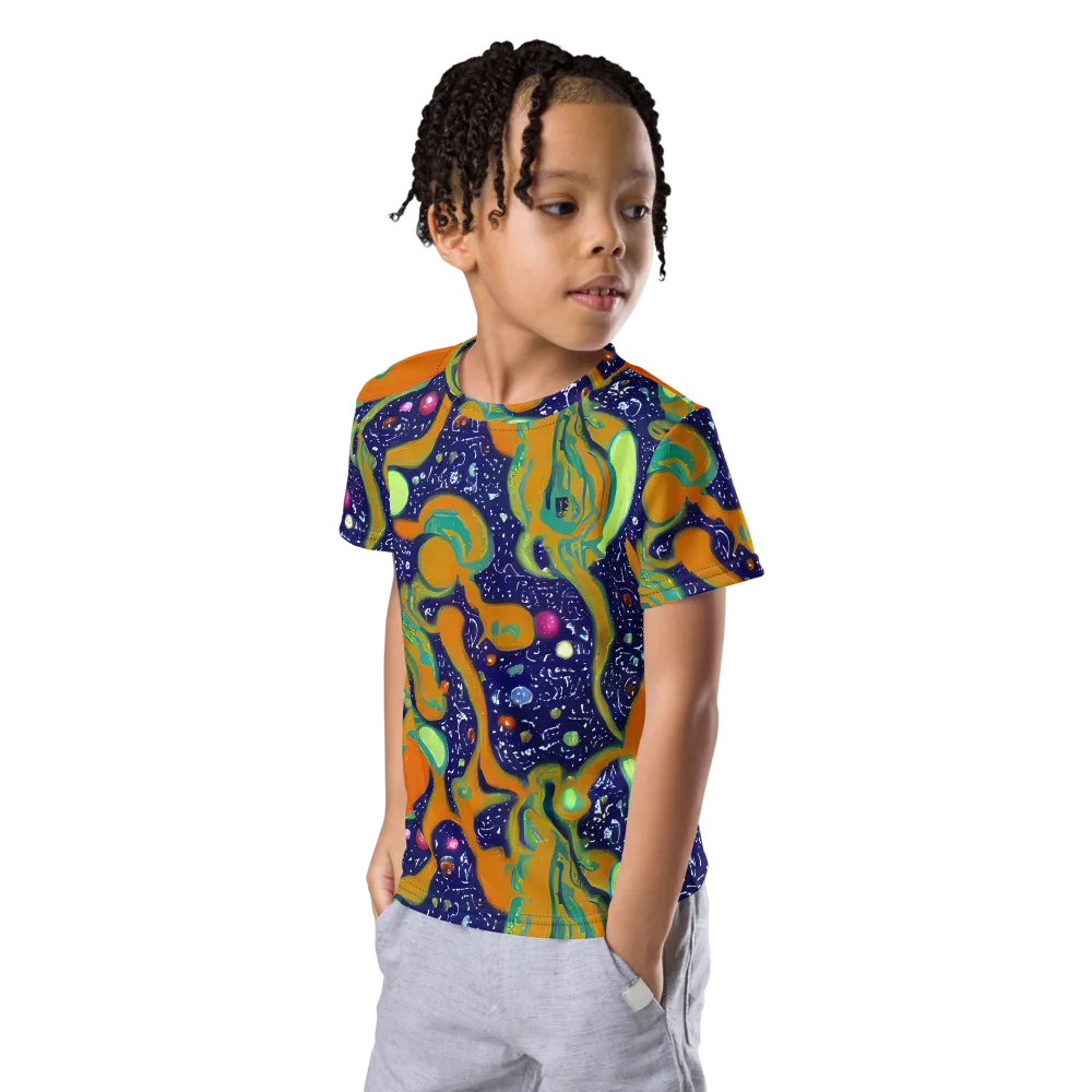 Orbiting Citrus on Kids Crew Neck T-Shirt — Left Front