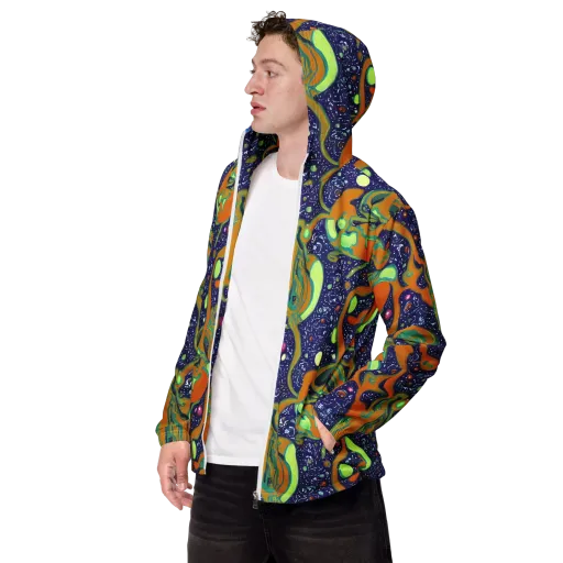 Orbiting Citrus on a Men's Windbreaker