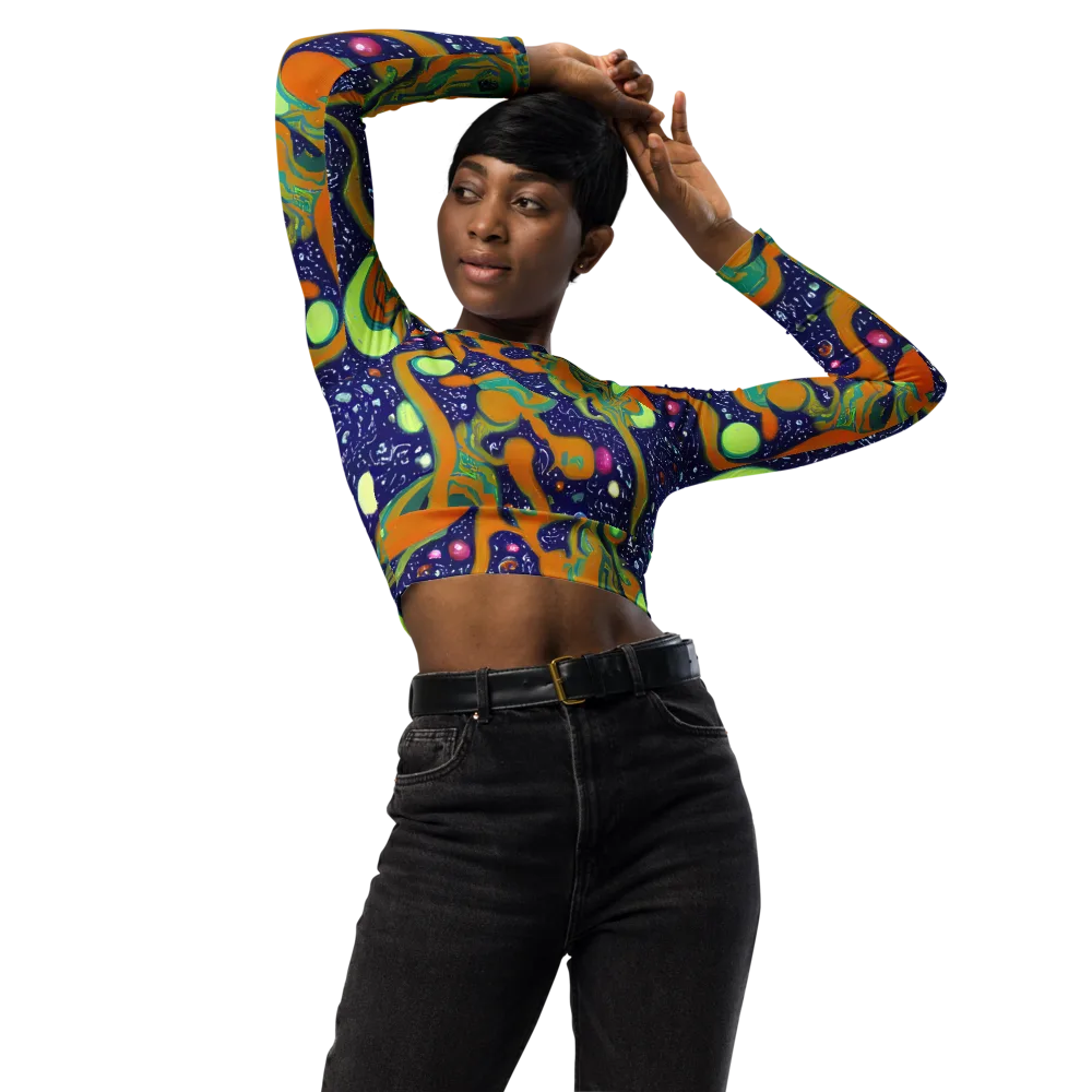 Orbiting Citrus on Long Sleeve Crop Top — Front