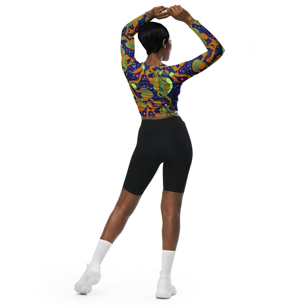 Orbiting Citrus on Long Sleeve Crop Top — Back