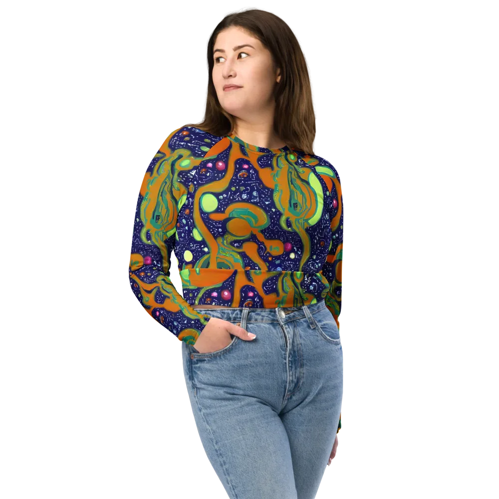 Orbiting Citrus on Long Sleeve Crop Top — Front