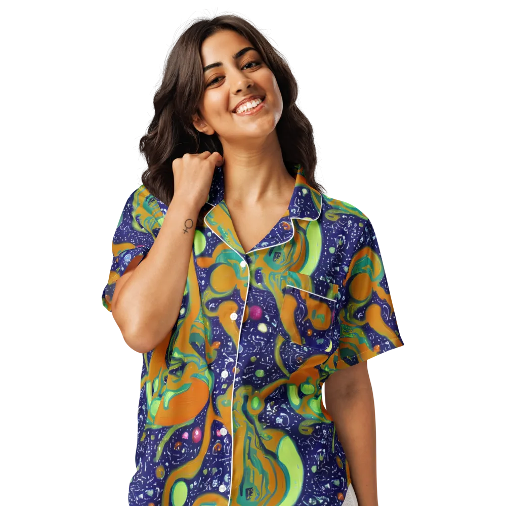 Orbiting Citrus on Women's Short Sleeve Pajama Top — Front