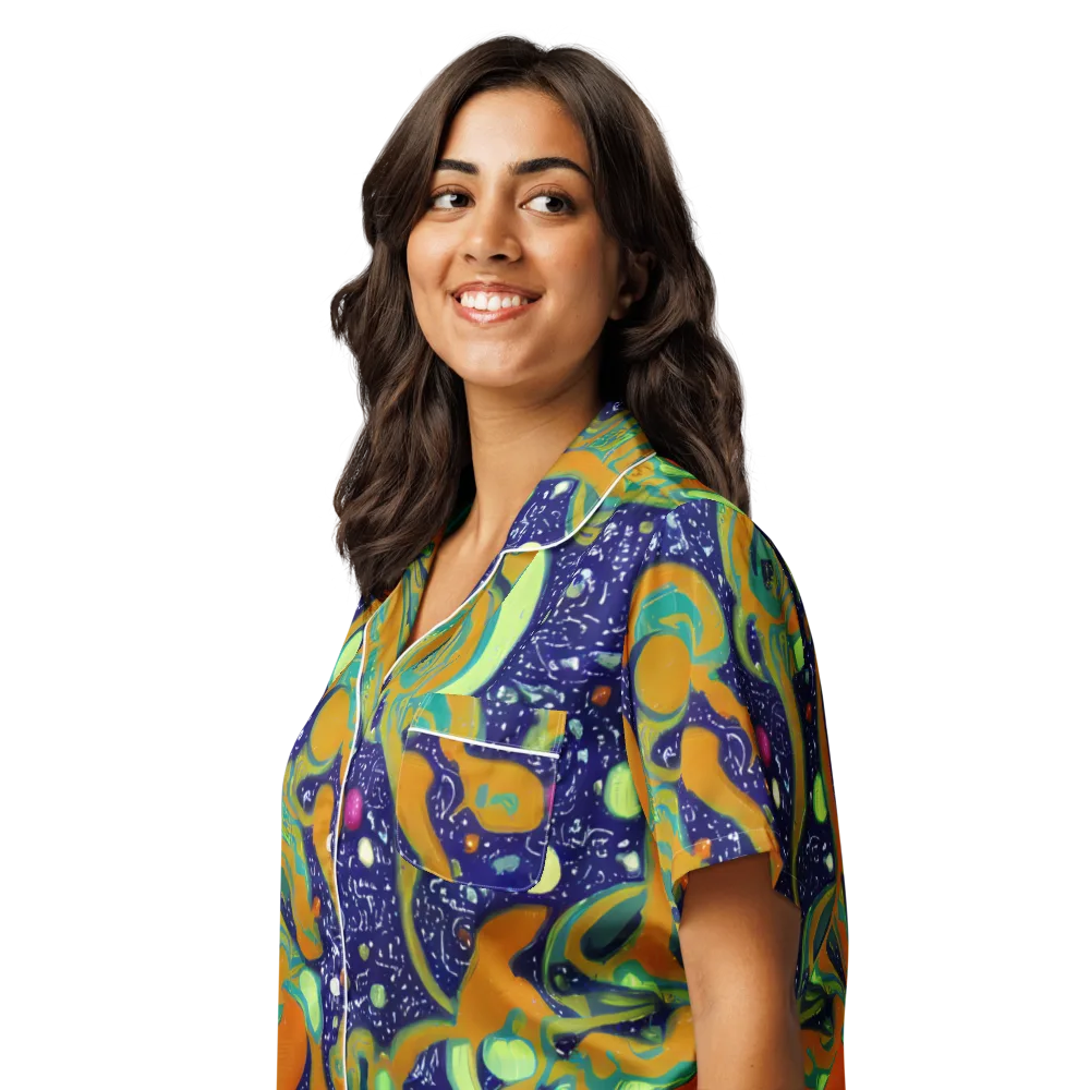 Orbiting Citrus on Women's Short Sleeve Pajama Top — Left Front