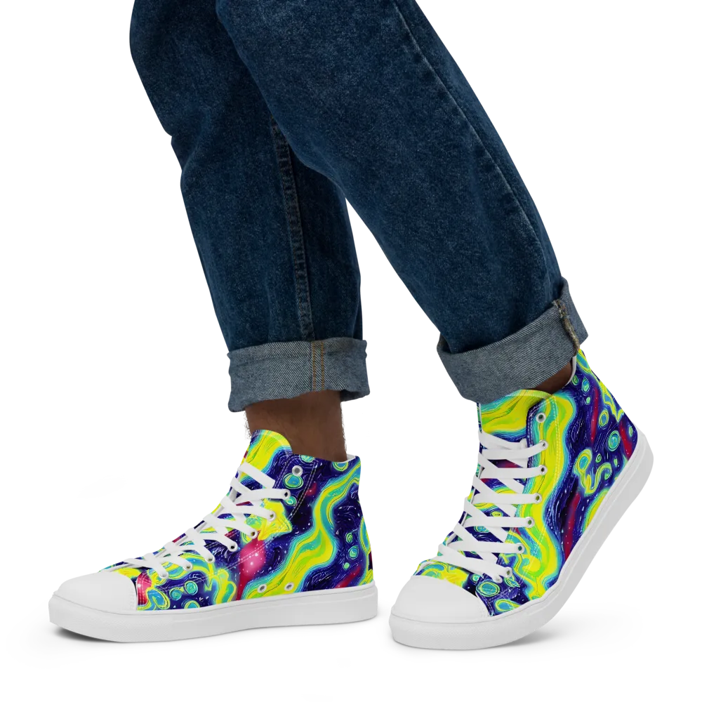 Acid Moonlight on Men's High Top Canvas Shoes — Left