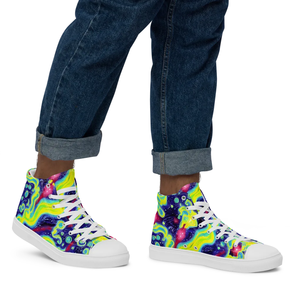 Acid Moonlight on Men's High Top Canvas Shoes — Right