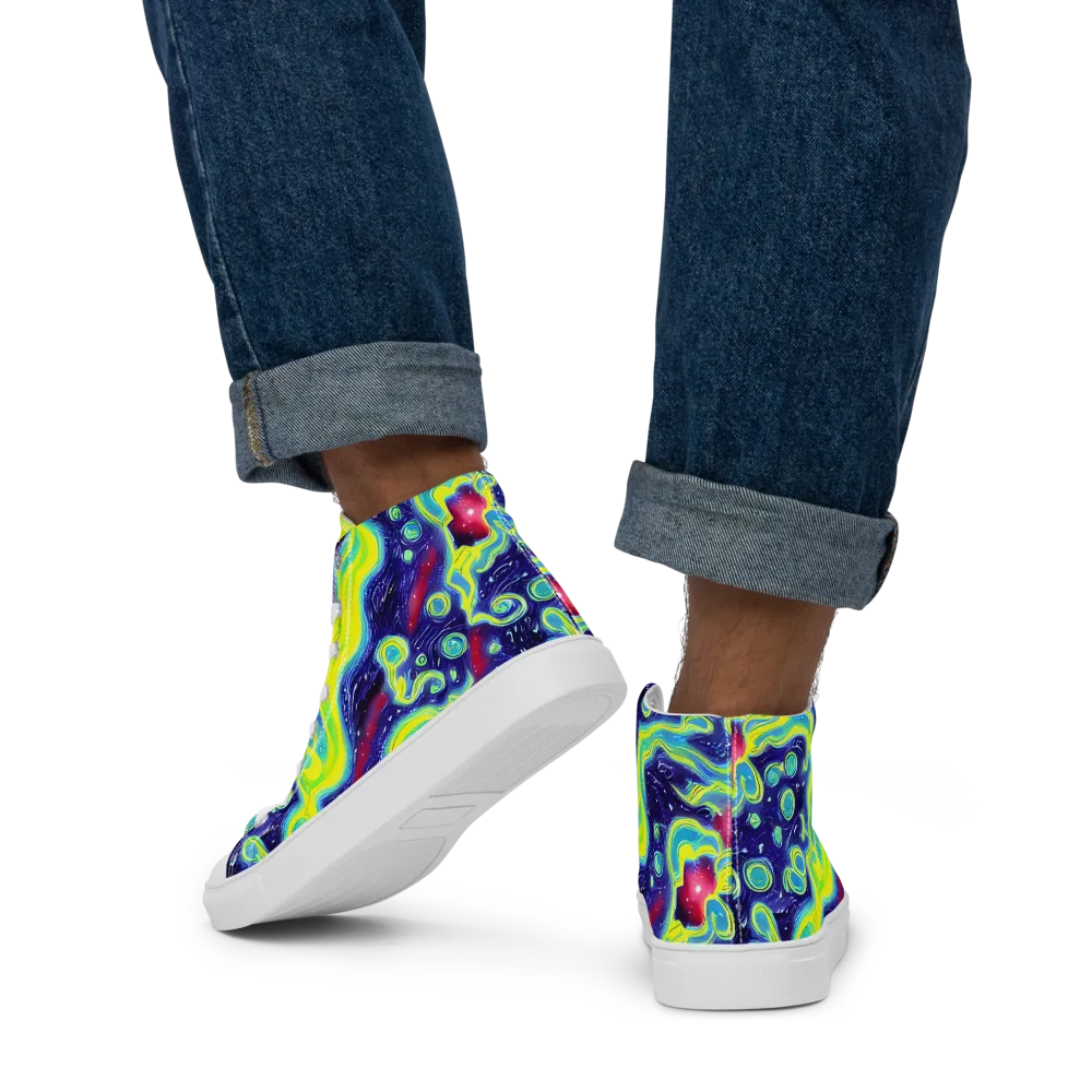 Acid Moonlight on Men's High Top Canvas Shoes — Back