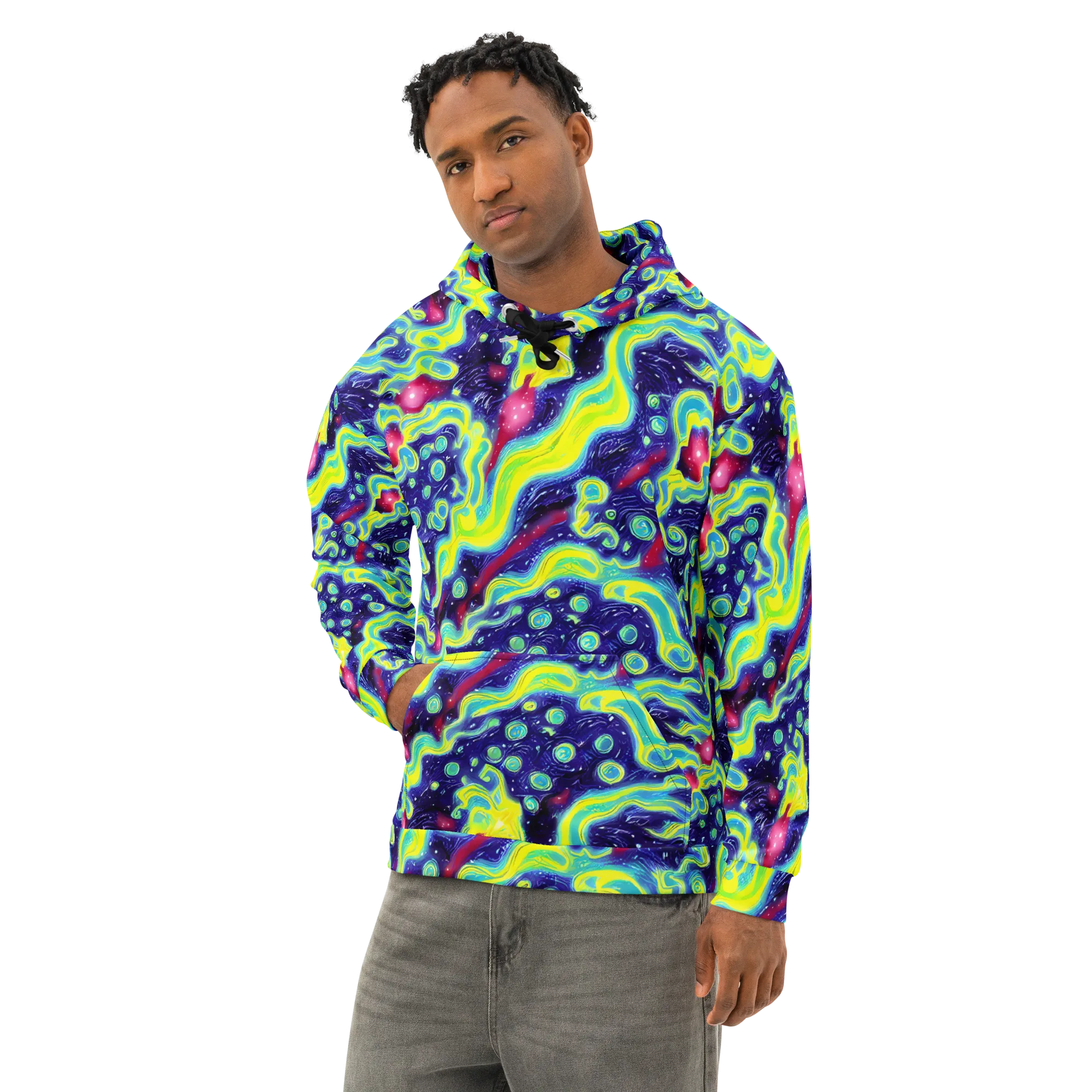 Acid Moonlight on Cotton Hoodie — Left Front
