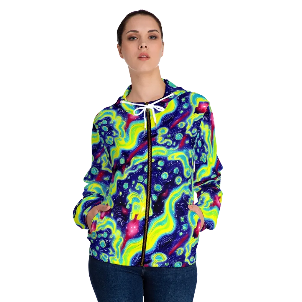 Acid Moonlight on Women's Full-Zip Hoodie — Front On Person