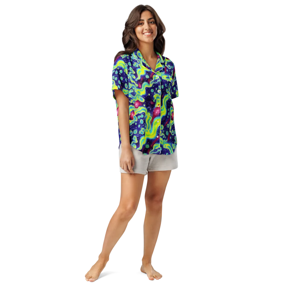 Acid Moonlight on Women's Short Sleeve Pajama Top — Front