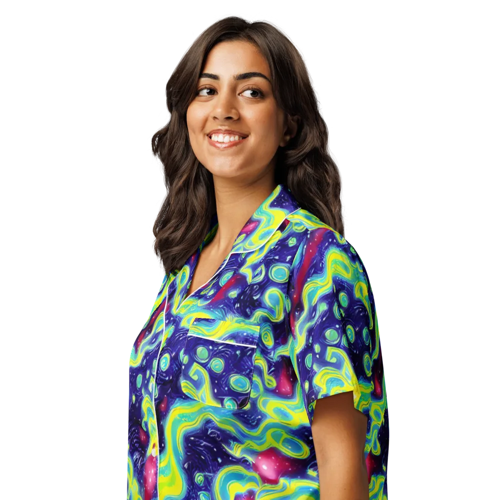 Acid Moonlight on Women's Short Sleeve Pajama Top — Left Front