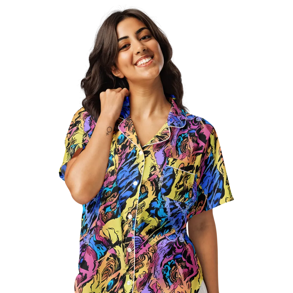 Pop-tide on Women's Short Sleeve Pajama Top — Front