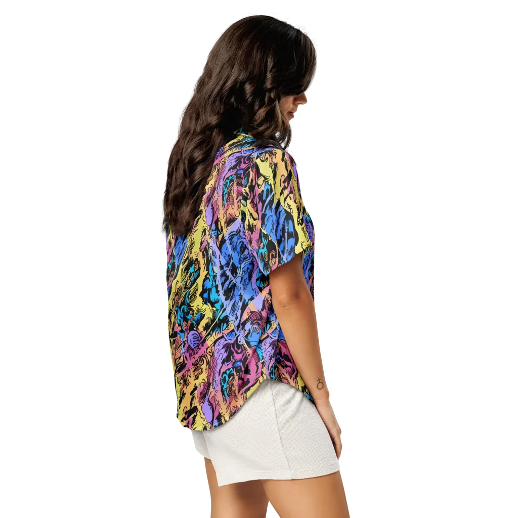 Pop-tide on Women's Short Sleeve Pajama Top — Right Back
