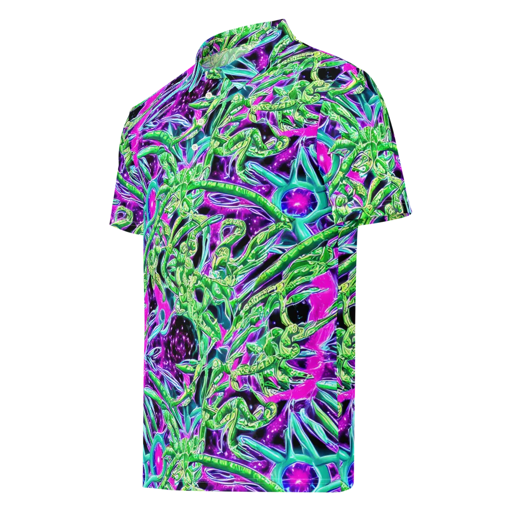 Cosmic Geckos on Men's Slim Fit Polo Shirt — Left Front