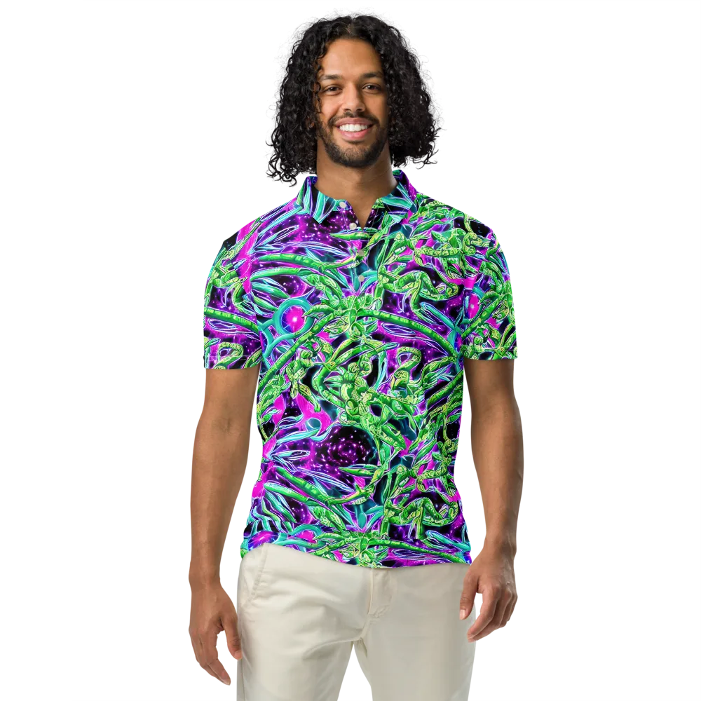 Cosmic Geckos on Men's Slim Fit Polo Shirt — Front