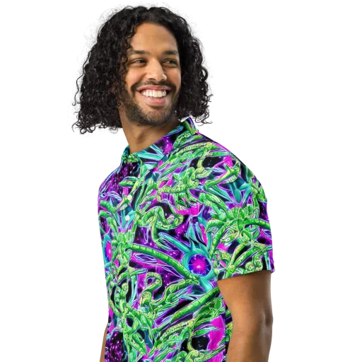 Cosmic Geckos on a Men's Slim Fit Polo Shirt