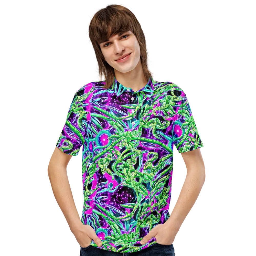 Cosmic Geckos on Men's Slim Fit Polo Shirt — Front