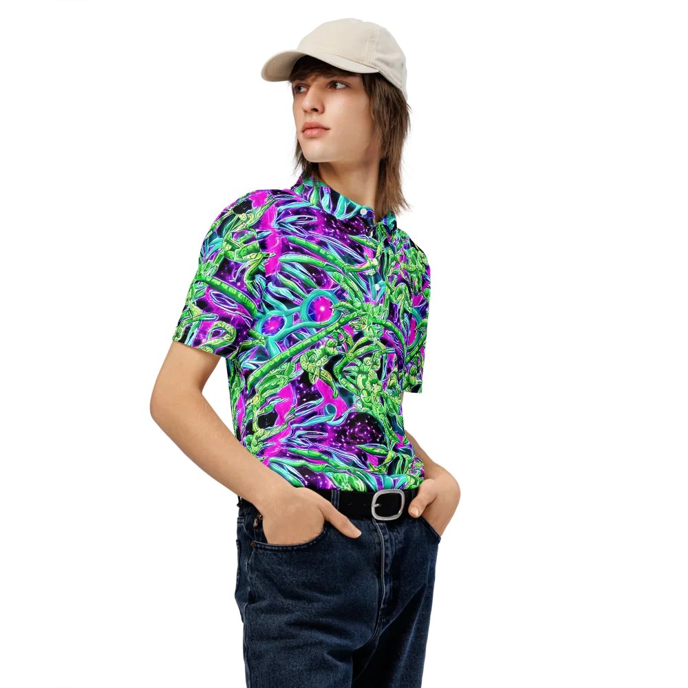 Cosmic Geckos on Men's Slim Fit Polo Shirt — Right Front