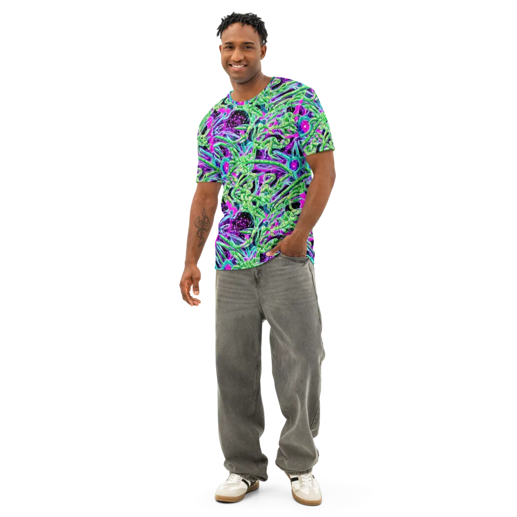 Cosmic Geckos on Men's Cotton Crew Neck T-Shirt — Front