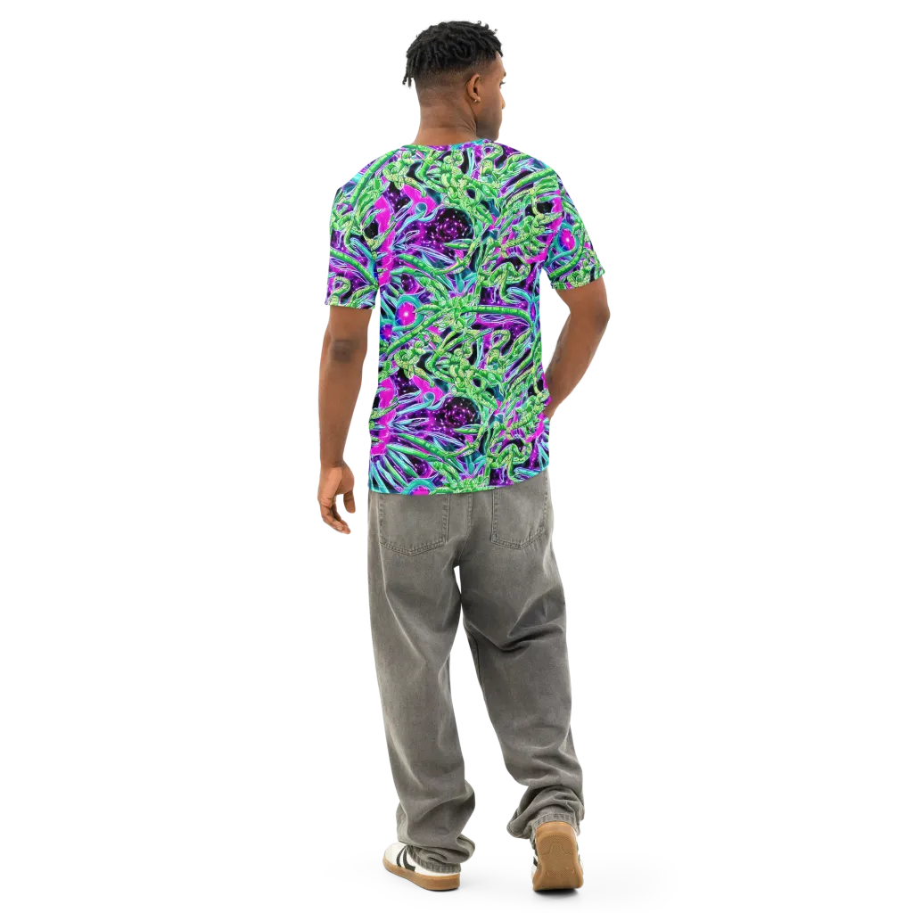 Cosmic Geckos on Men's Cotton Crew Neck T-Shirt — Back