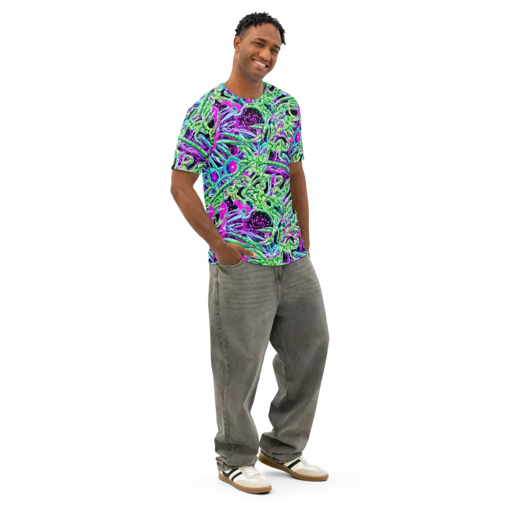 Cosmic Geckos on Men's Cotton Crew Neck T-Shirt — Right Front