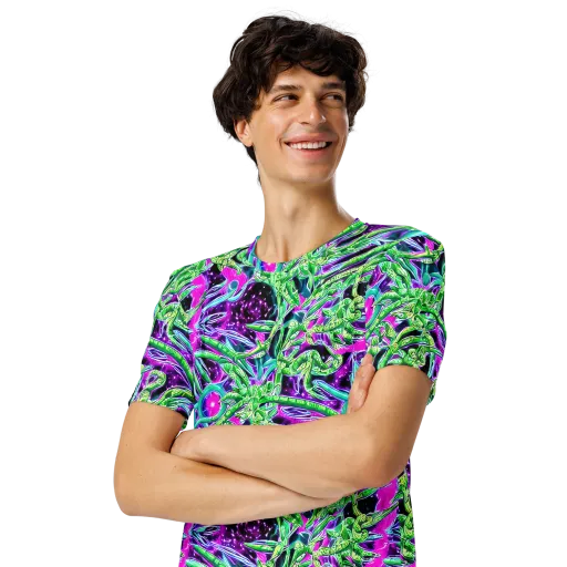 Cosmic Geckos on a Men's Crew Neck T-Shirt
