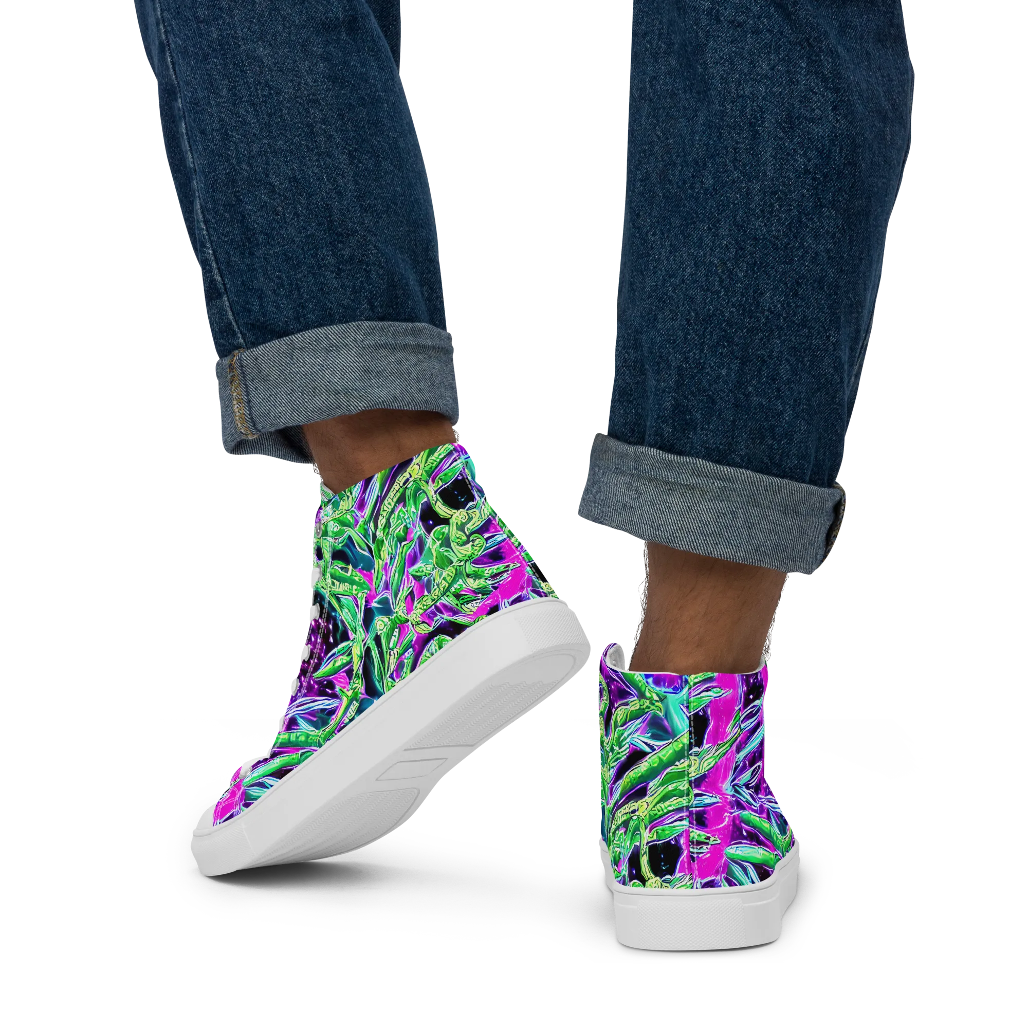 Cosmic Geckos on Men's High Top Canvas Shoes — Back
