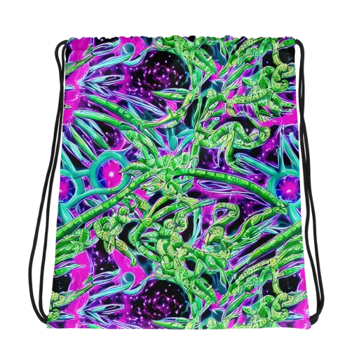 Cosmic Geckos on a Drawstring Bag