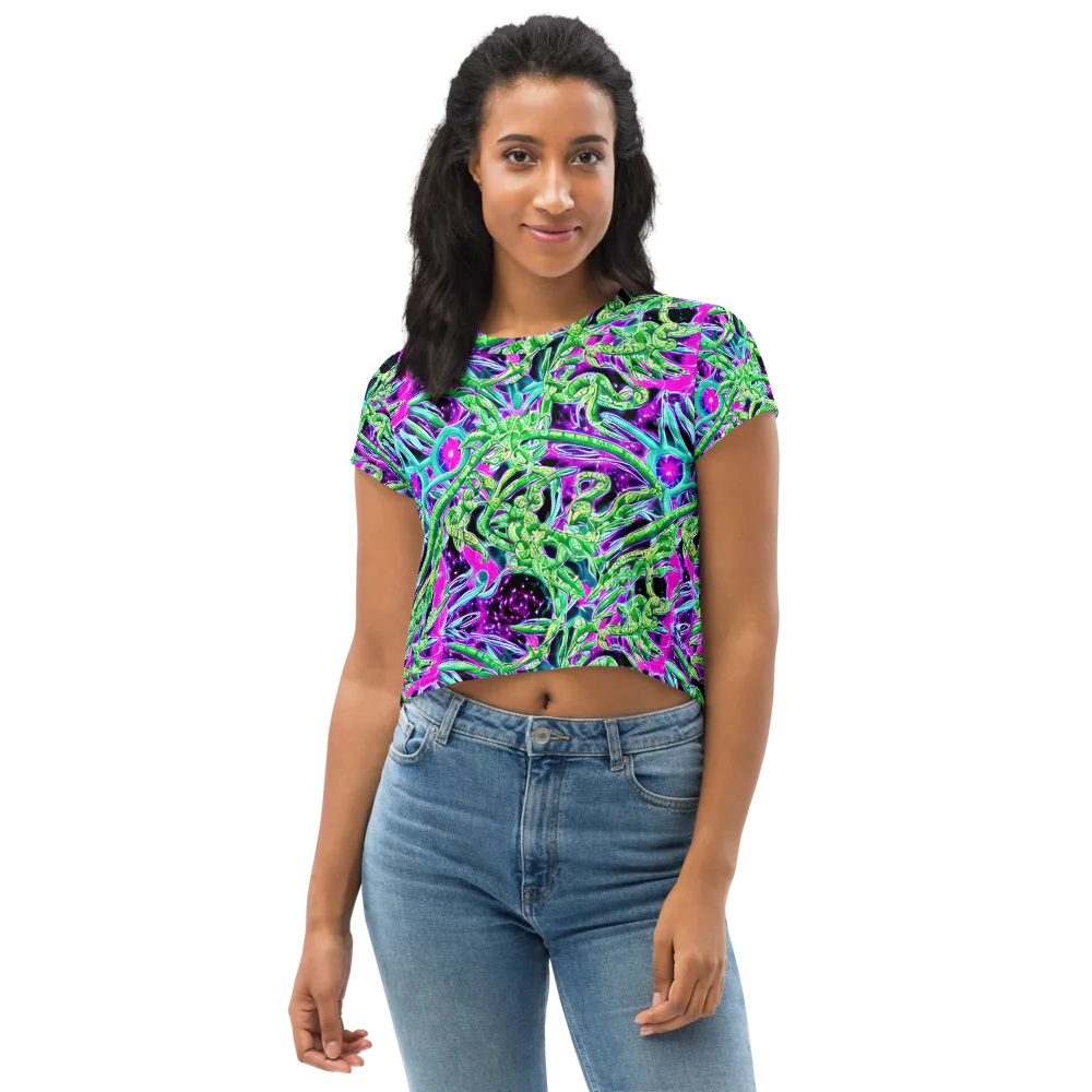 Cosmic Geckos on Crop Tee — Front
