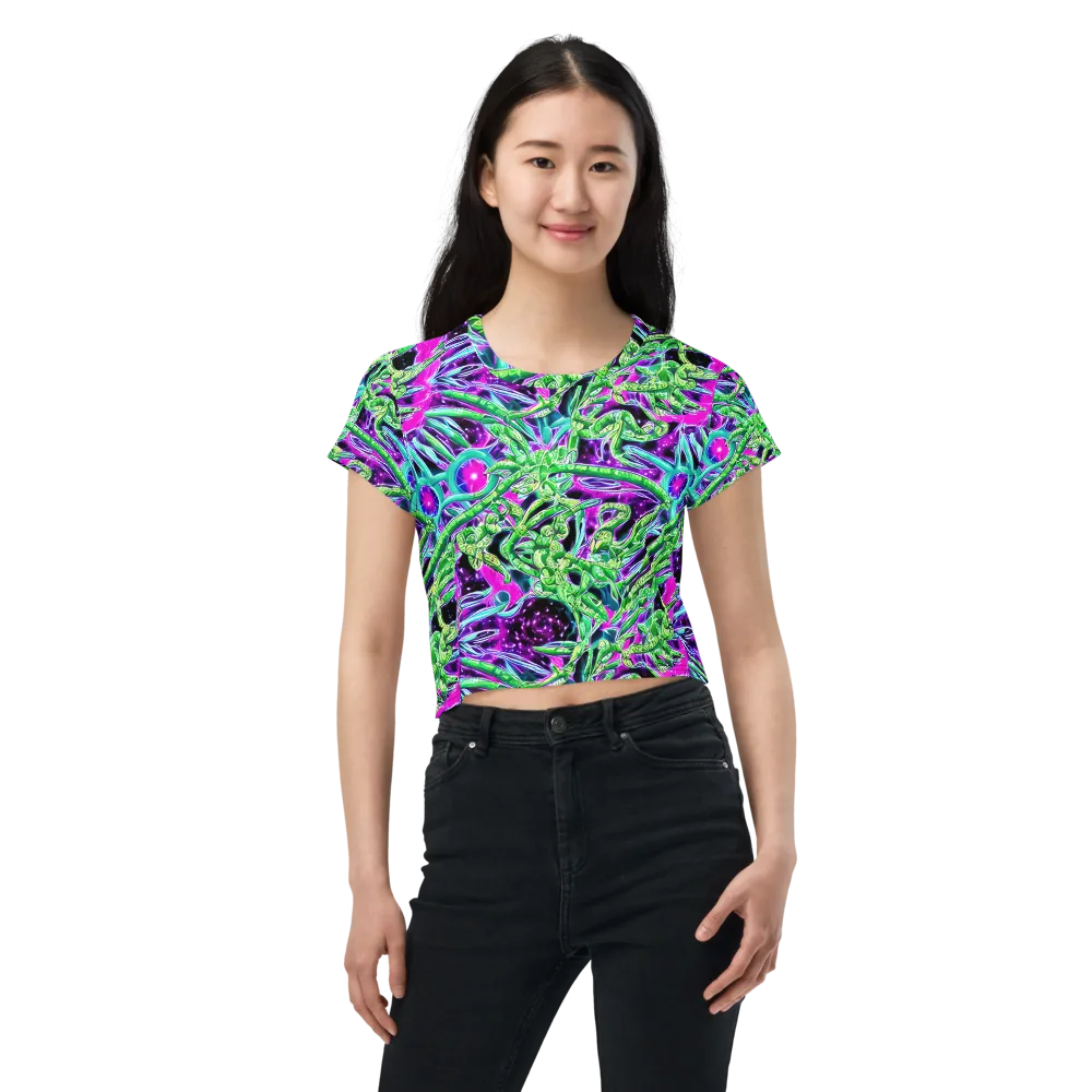 Cosmic Geckos on Crop Tee — Front