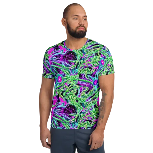 Cosmic Geckos on a Men's Athletic T-Shirt