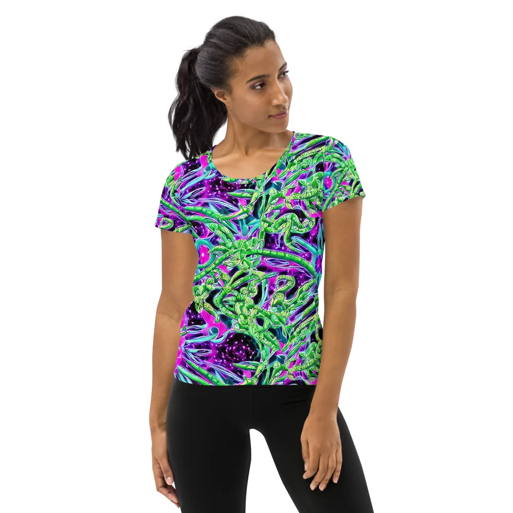 Cosmic Geckos on Women's Athletic T-Shirt — Front