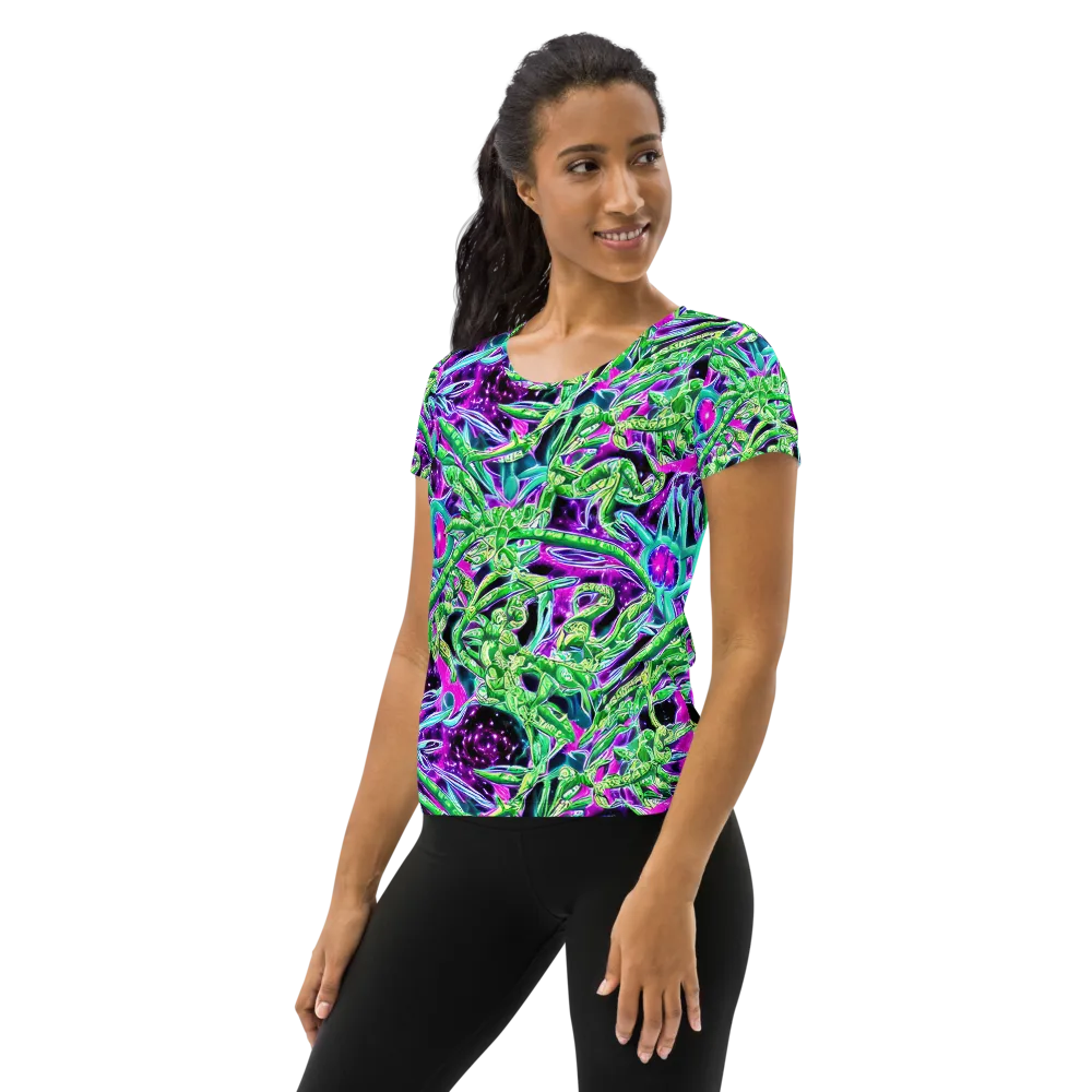 Cosmic Geckos on Women's Athletic T-Shirt — Left