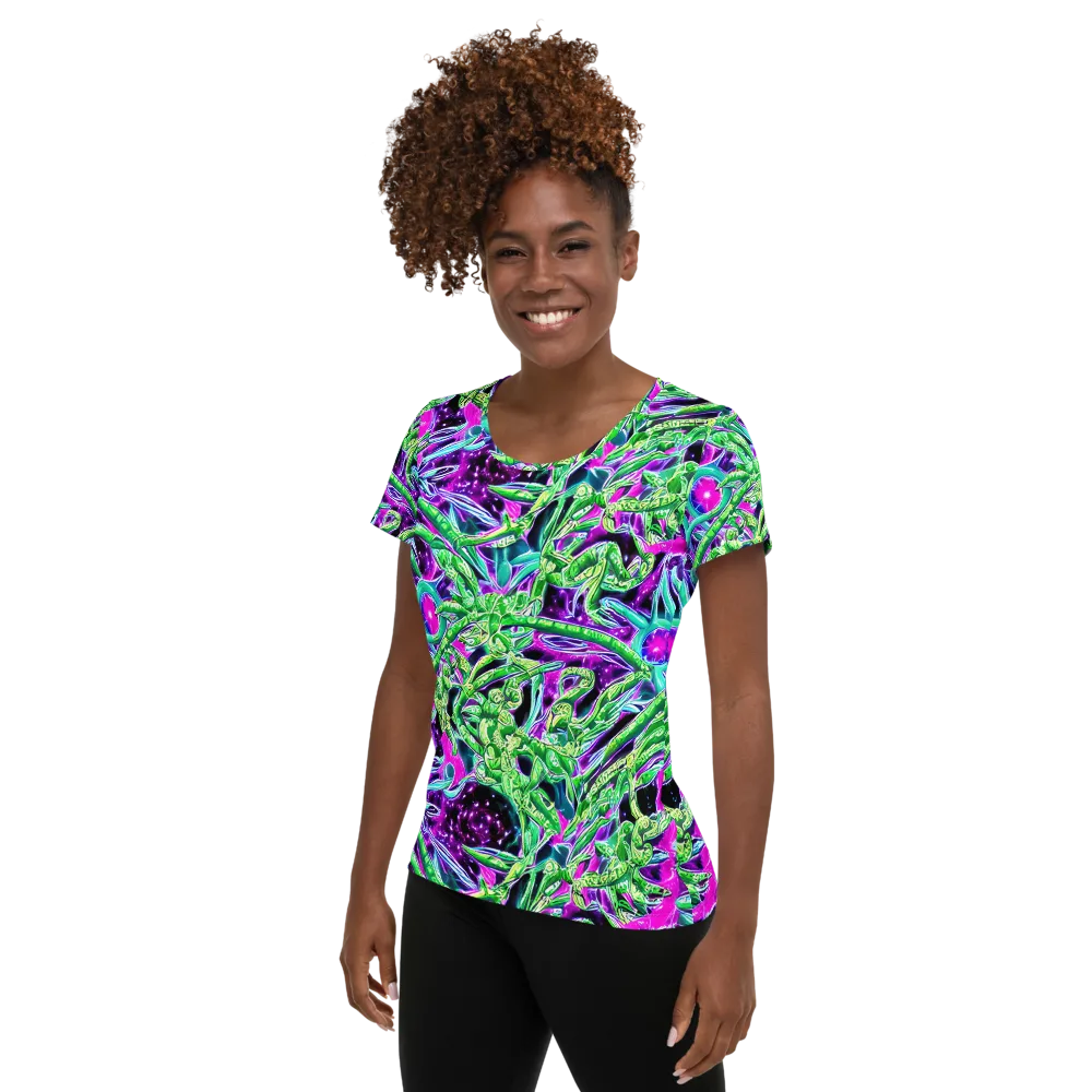 Cosmic Geckos on Women's Athletic T-Shirt — Left