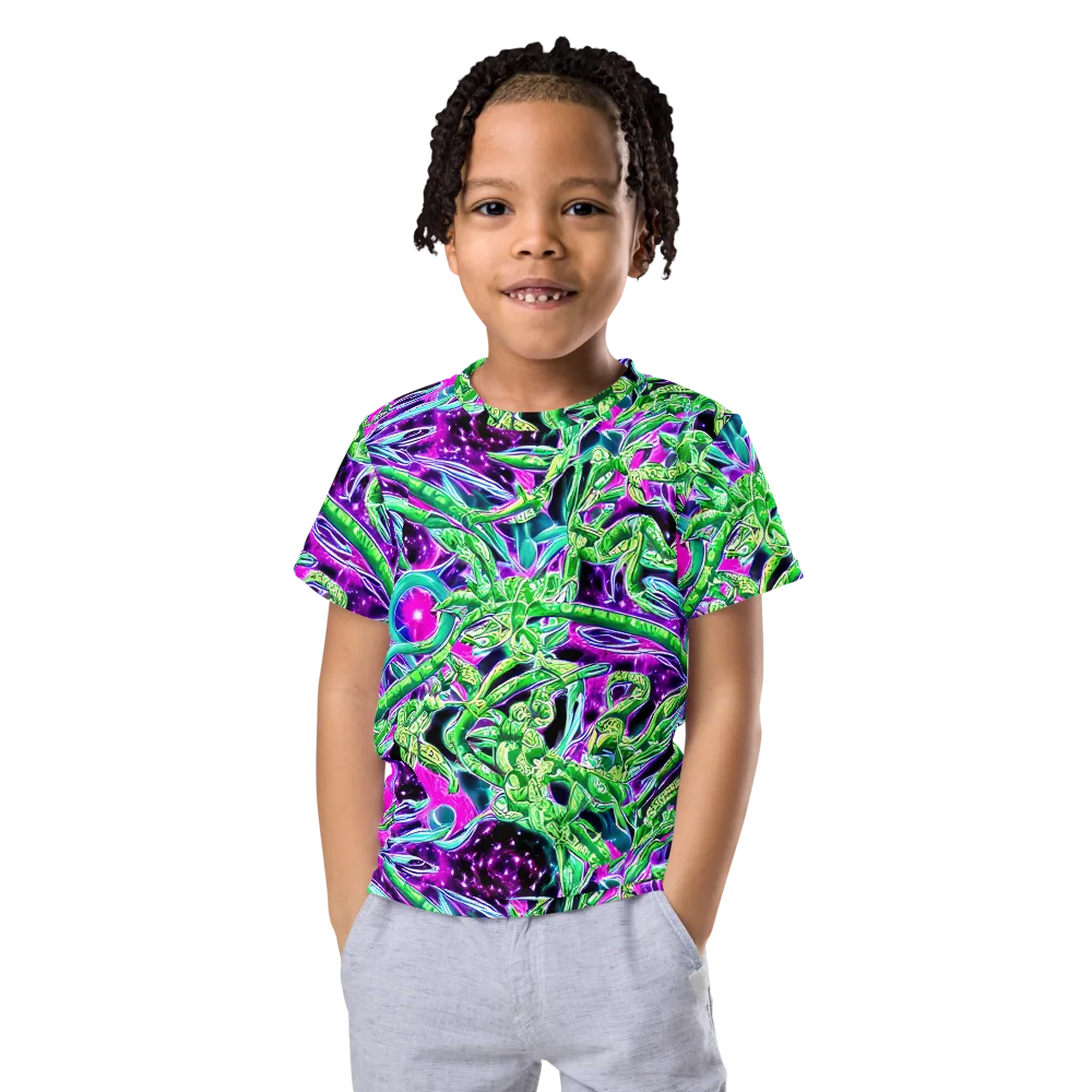 Cosmic Geckos on Kids Crew Neck T-Shirt — Front